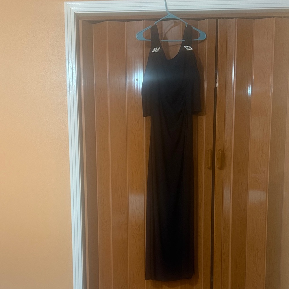 R & M Richards One Shoulder Black Dress with Embellishments